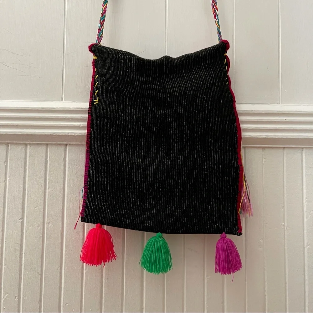 Handmade Mexican Pom Pom Crossbody Bag - Picture 8 of 11